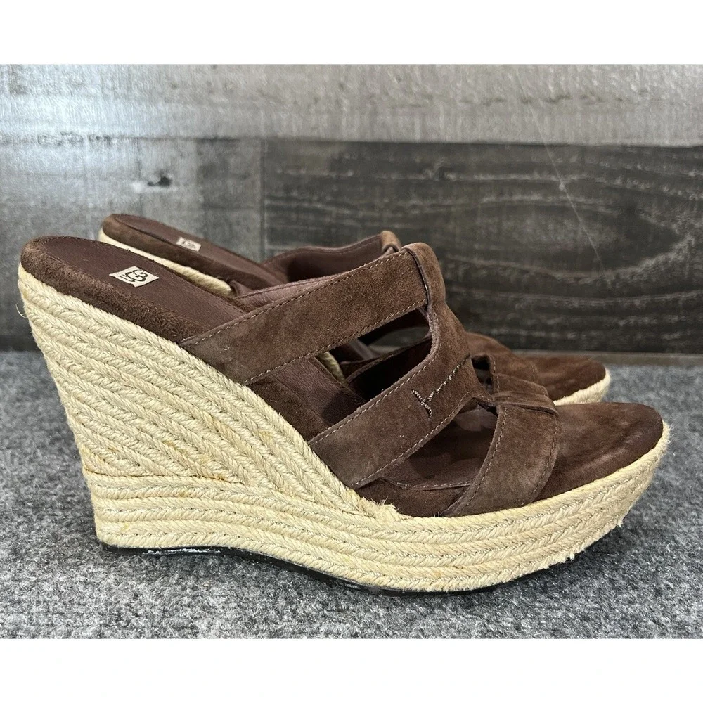 UGG Australia Brown Suede Strap Wedges Womens EU 39 US 8-8.5